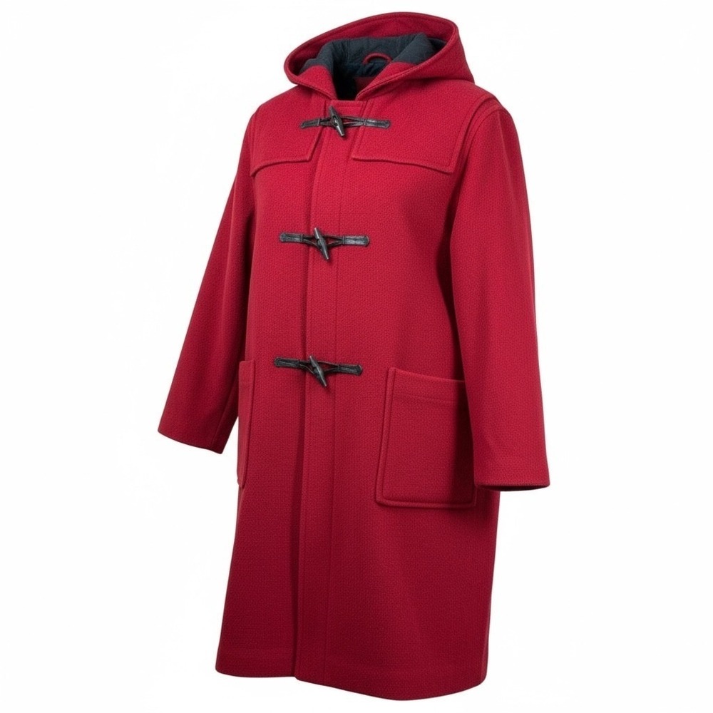 Red Hooded Women's Wool Coat